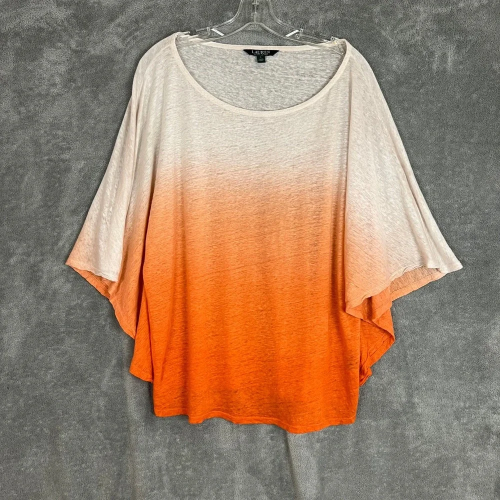 Ralph Lauren Poncho Top‎ Womens L 100% Linen Orange Ombre Lightweight
